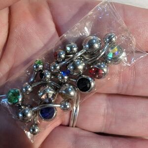 Elegant Silver and Multicolor Gem Belly Ring Set